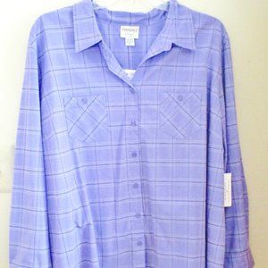 Essentials By Maggie Long Sleeve Blouse, Lavender Plaid, Roll Tabs, Size 26/28